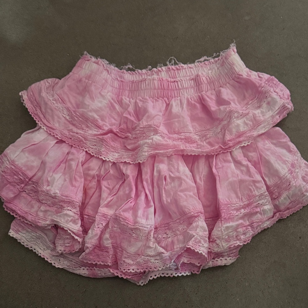 LoveShackFancy Blush Lace Tiered Skirt